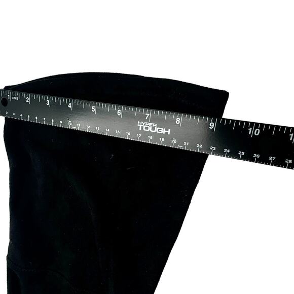 AMI CLUBWEAR Size 11 Black Faux Suede Over The Knee Chunky Shiny Gold Heel Boots - Picture 7 of 7